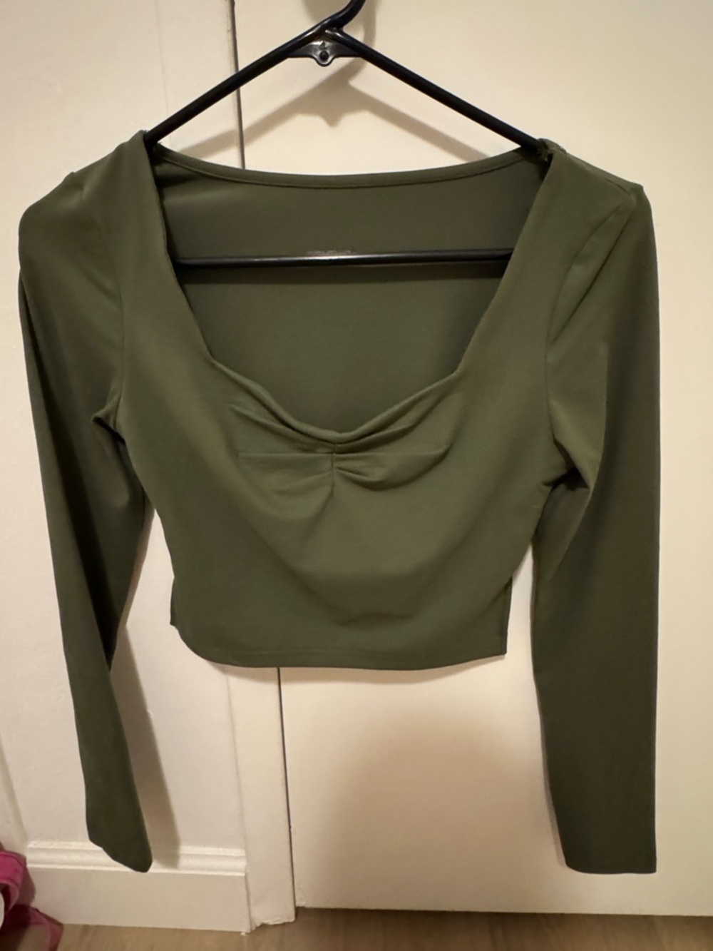 Olive Green Long Sleeve Scoop Neck Crop Top